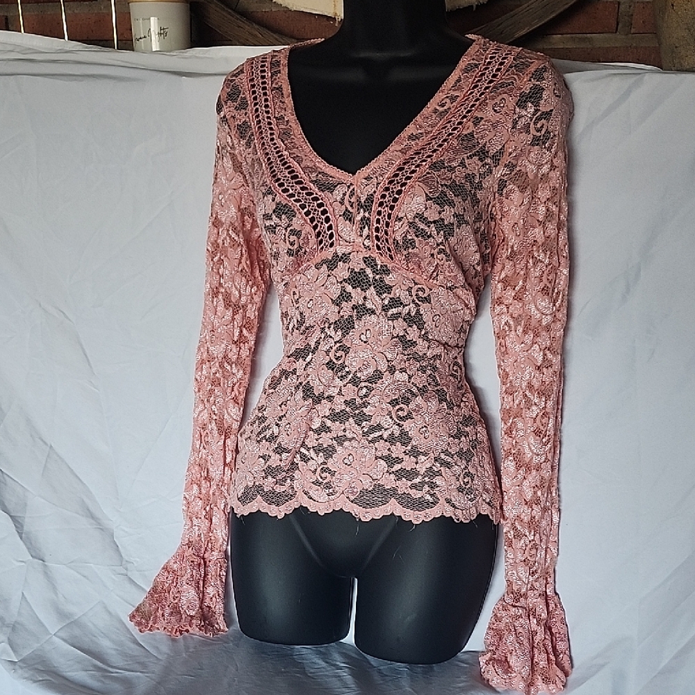 Moda International Pink Lace V-Neck Blouse